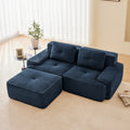 82 Modern L-Shaped Modular Sectional Sofa For Living Room, Corduroy Fabric, 2-Seater Couch With Deep Seat And Movable Ottoman, Pearl-like Piping, Tufted Design, No Assembly, Anti-slip Design, Blue